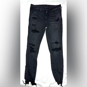 American eagle ripped skinny jeans size 8 high waist black